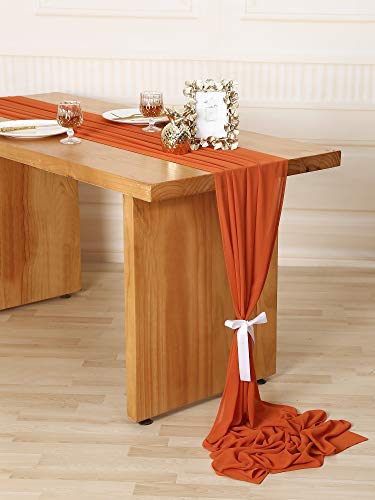 Burnt Orange Chiffon Table Runner - 27 x 168 Inch Rustic Wedding Decor