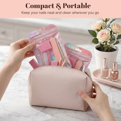 5-Set Disposable Manicure Prep Kit Pink Portable Travel Nail Tools