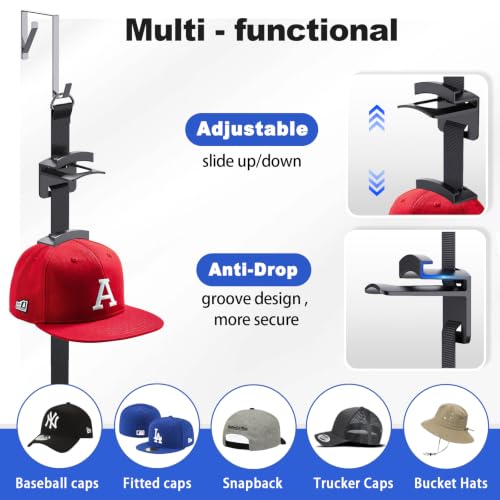 Aoodaily Over-the-Door Hat Organizer for Baseball Caps - 10 Hooks