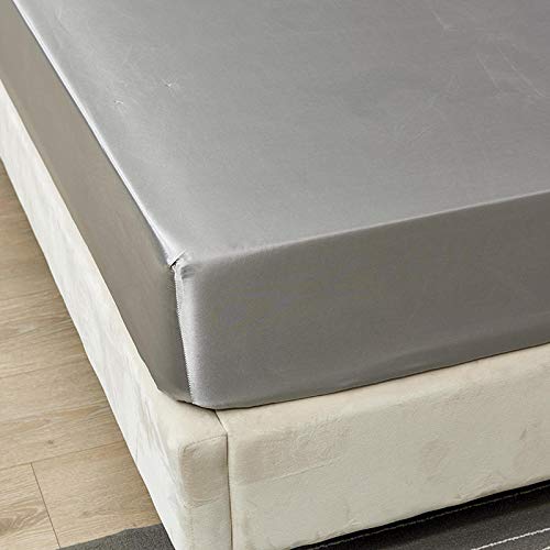 Luxury Satin Fitted Sheet – Soft Silky Bed Sheet for Twin Size (Grey)