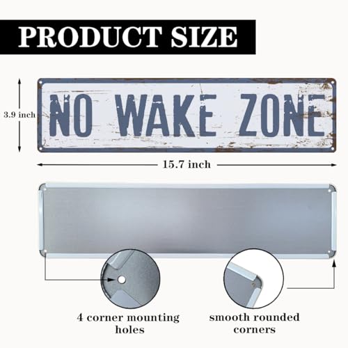 No Wake Zone Metal Sign - Retro Tin Wall Decor 15.8x4 Inches