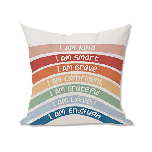 Rainbow Positive Affirmations Throw Pillow Cover, 18x18