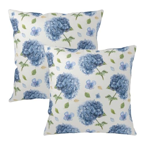 Hydrangea Pillow Covers 18x18 Inch Set of 2 - Floral Blueviolet
