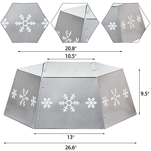 Metal Christmas Tree Ring with Snowflake Print - Silver Tree Collar Stand, 26.6-inch