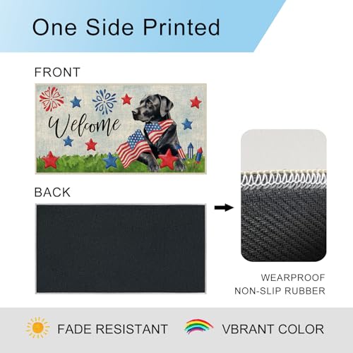 Patriotic Black Labrador Doormat 16x30 Inch - 4th of July Entryway Rug