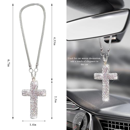 Crystal Rhinestone Cross Pendant for Rearview Mirror - Silver