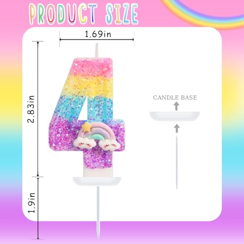 Number 4 Rainbow Birthday Candle with Sequins - Glitter Cake Decoration