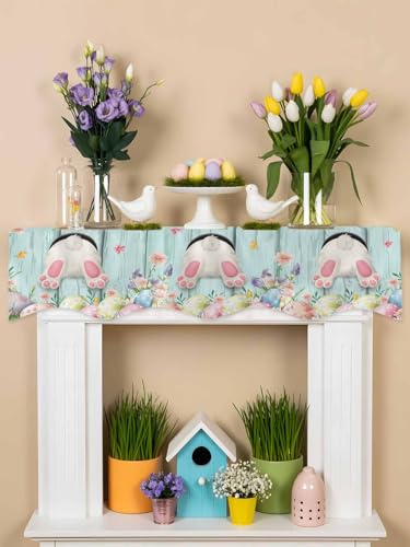 Easter Fireplace Scarf with Bunny & Eggs - 90x17 Inch Floral Decor