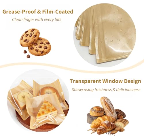 50 Pack Bakery Cookie Bags with Window & Thank You Stickers
