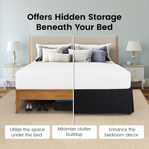 Full Size Bed Skirt - 16-Inch Drop, Pleated White Microfiber