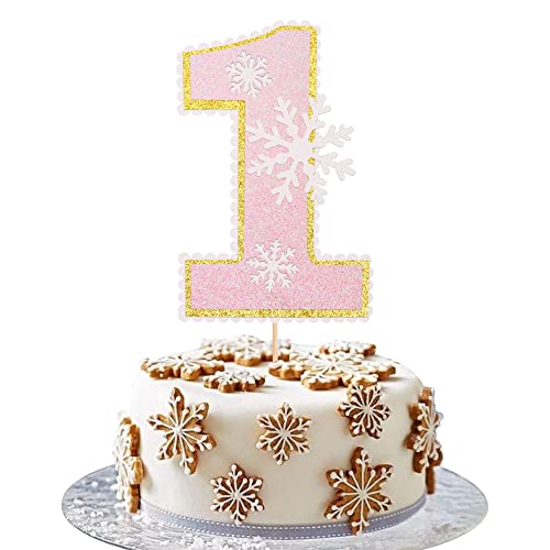 First Birthday Cake Topper Snowflake Number 1 Glitter Party Decoration Pink