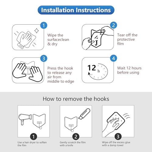 Nabreeli 12 Pack Transparent Adhesive Wall Hooks No-Drill for Renters & Home Organization