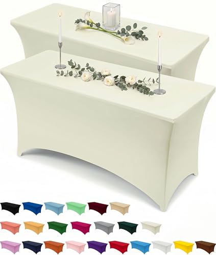 Utopia Kitchen Spandex Table Cloth 2-Pack for 6FT Tables - Ivory