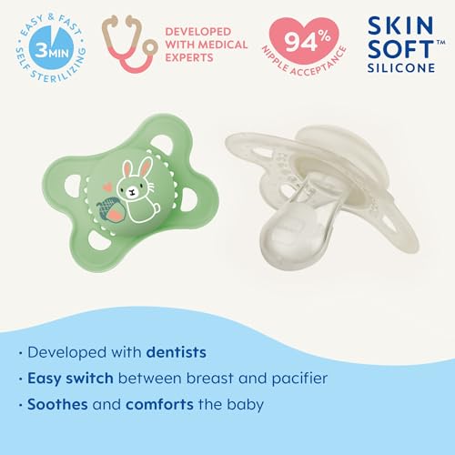 MAM Original Baby Pacifiers 0-6 Months, BPA-Free Silicone, Glows in the Dark, 2 Count
