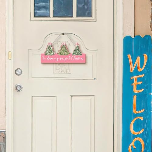 Pink Pastel Bow Christmas Tree Sign Decor - I'm Dreaming of a Pink Christmas - Room Wall & Front Door Hanging - Variation: Pintree