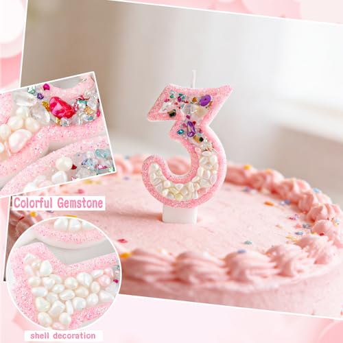 Pink Glitter Number 1 Birthday Candle for Girls - Cake Topper