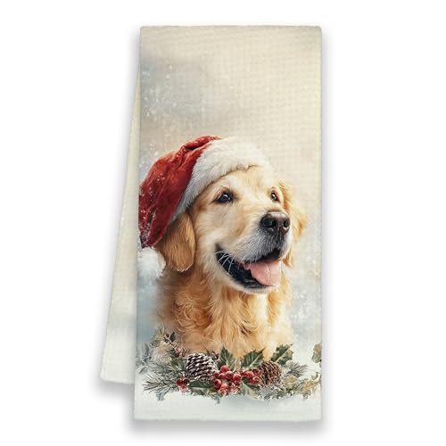 Christmas Winter Dog Themed Kitchen Towels - Cute Holiday Dish Towels for Dog Lovers, 16x24 Inches