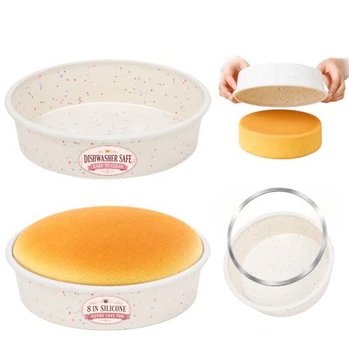 CAKETIME 8-Inch Silicone Round Cake Pan Set of 2, Non-Stick, BPA-Free, Cream