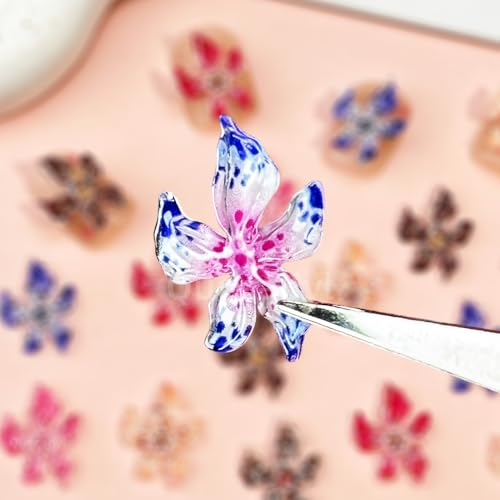 Quezadyl 100PCS 3D Hibiscus Flower Nail Art Charms Colorful Floral Resin Gems