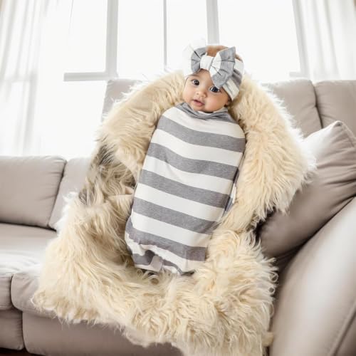 Galabloomer Newborn Swaddle Blanket and Headband Set - Stretchy Stripe