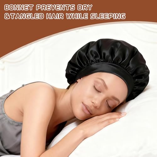 2-Pack Satin Silk Hair Bonnets for Sleeping - Soft Elastic Sleep Cap
