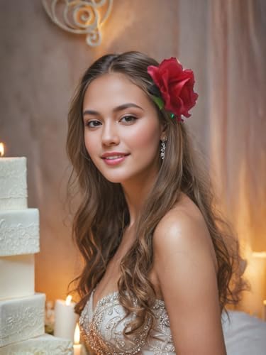 Fosrisix Red Rose Flower Hair Clip and Brooch Pin 2-in-1 Floral Accessory