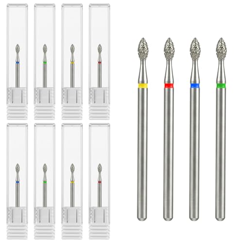 Diamond Flame Cuticle Nail Drill Bits - 8 Pcs 3/32" with Dust Cover