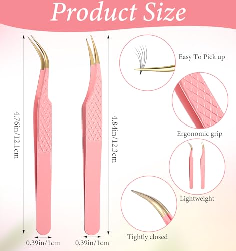 Lash Extension Tweezers Set - 2PCS Stainless Steel Precision Curved Eyelash Tweezers for Salon & Home