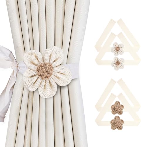 SRG Sunflower Khaki Curtain Tiebacks 4 Pack Handmade Fabric Holdbacks for Drapes & Windows