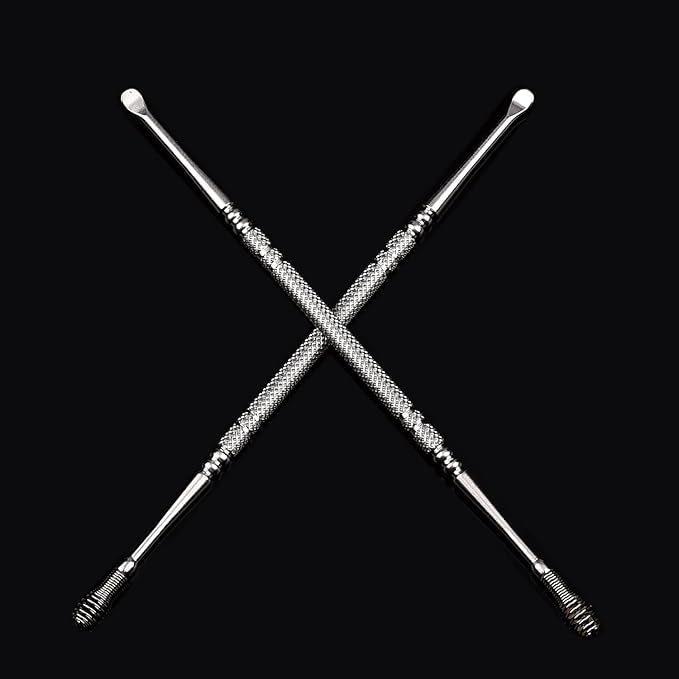 LUXXII Stainless Steel Ear Wax Removal Tool Kit - 2 Pack Reusable Ear Spoon Cleaner with Spiral Spring and Loop Scoop