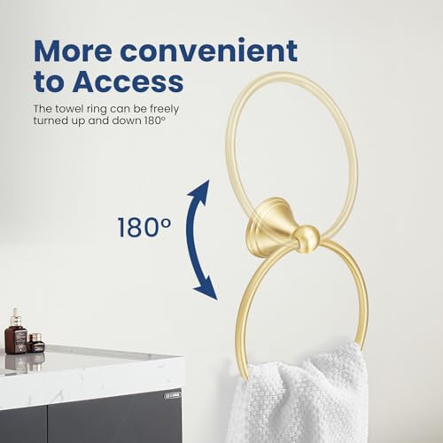 Sagetta Brushed Gold Towel Ring - 5.55-Inch Wall-Mounted Holder