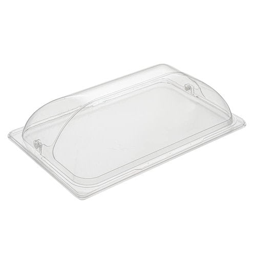 Restaurantware Cater Tek 21 Inch Polycarbonate Plate Cover 1 Shatterproof Dish Cover - Dishwashable For 21 Inch Plates Clear Plastic Tray Cover Flap Handle Design Endures Up To 210F