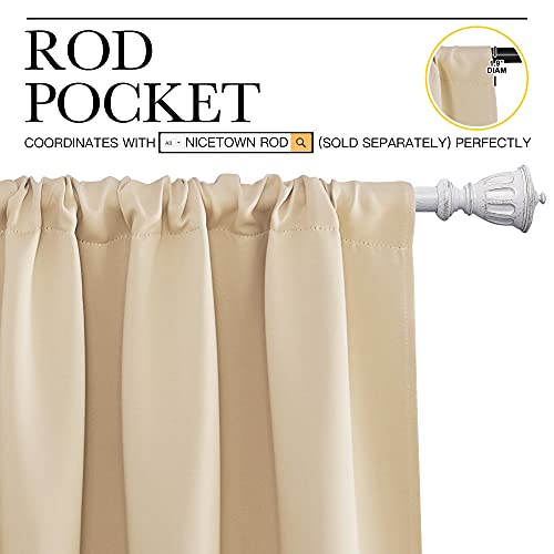 NICETOWN Biscotti Beige Blackout Curtains 34" x 54" - Thermal Insulated Drapes, 2 Panels