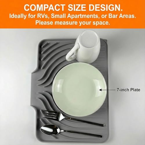 Dish Drying Mat with Drain Lip - 14.7x10.2 Inch Grey Silicone Pad