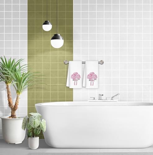 Pink Bow Hydrangea Decorative Hand Towels, 16x24 Inch Set of 2