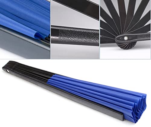 Blue 13-inch Nylon Cloth Folding Hand Fan for Performance & Cosplay