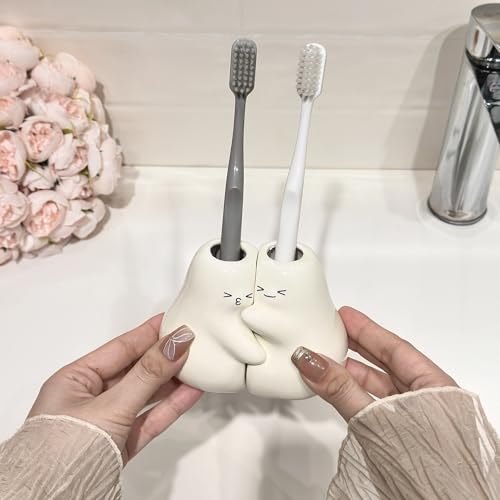 Cute Ceramic Toothbrush Holder Set - Pear Design for Bathroom