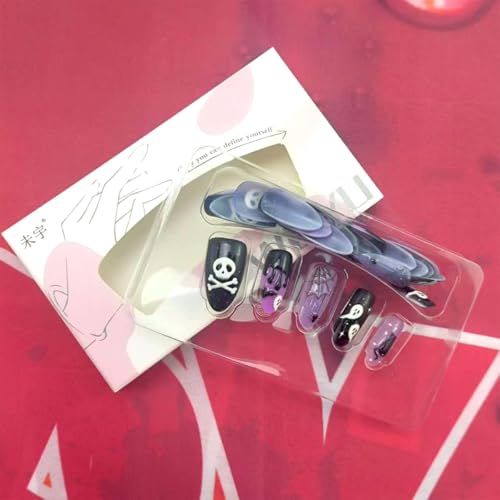 Halloween Press on Nails Short Goth Acrylic Fake Nails Bat Ghost