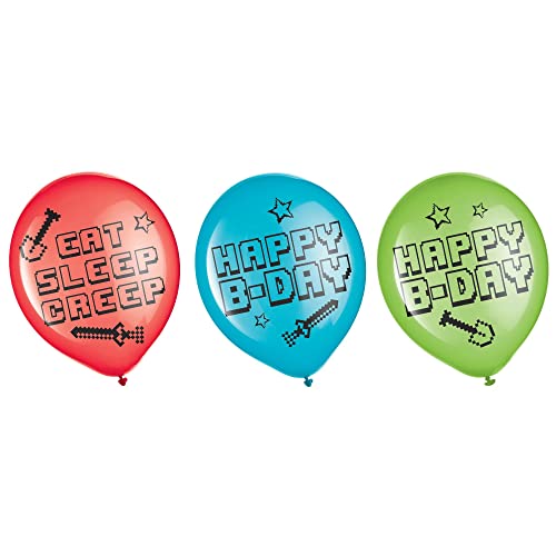 Amscan Pixel Party Latex Balloons Pack of 6 - Multicolor 12-inch Party Decor