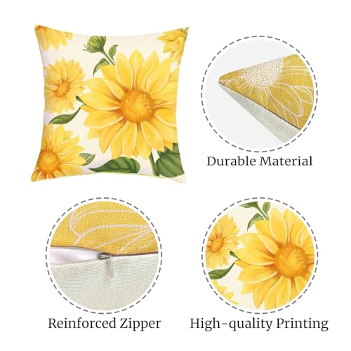 Summer Yellow Sunflower Throw Pillow Covers - Set of 4, 18x18