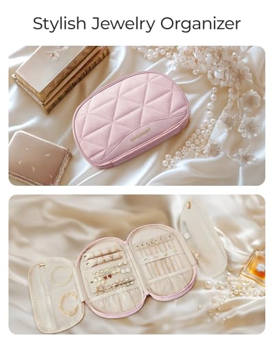 BAGSMART Travel Jewelry Organizer Case - Medium, Light Pink
