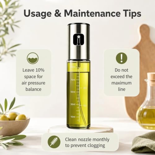 Eavkoar Olive Oil Sprayer - 100ml Light-Blocking Glass for Air Fryers & BBQ