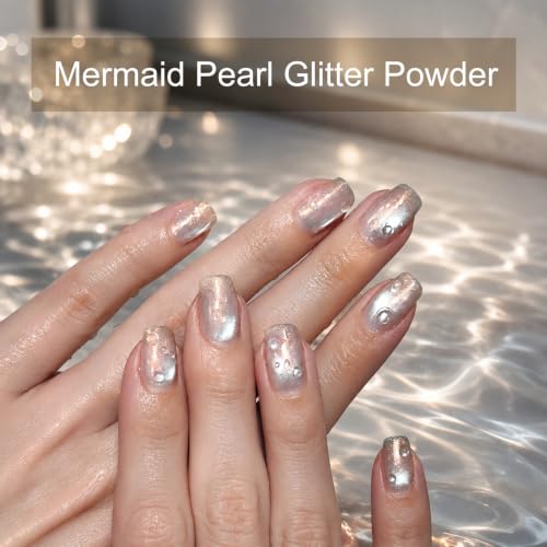 Uellipapy White Pearl & Pink Aurora Chrome Nail Powder Set