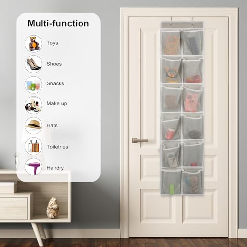 GOMAJI Gray Over the Door 12-Pocket Shoe Organizer, Durable & Space-Saving
