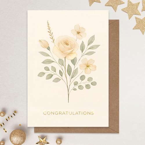 Floral Wedding Card with Envelope - Congratulations for Newlyweds