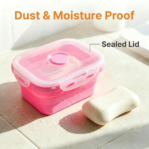 Elimeta Collapsible Silicone Soap Dish - Leak-Proof Portable Case, Pink