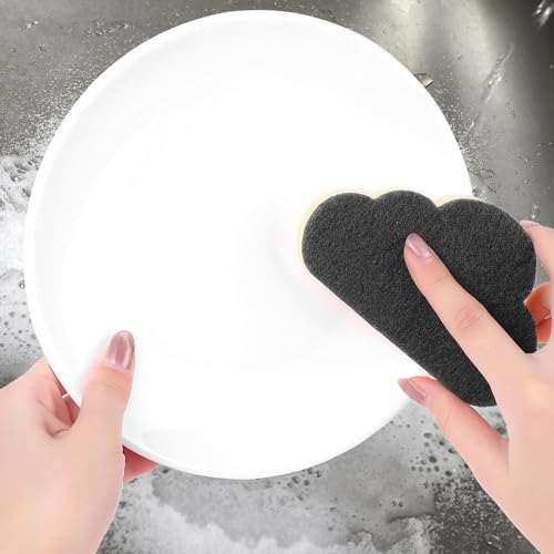 4 Pack Cloud Shape Scrub Sponges - Dual-Sided Kitchen Cleaning