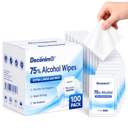 75% Ethyl Alcohol Extra Large Sanitizing Wipes - 100 Individually Wrapped 6x8 Inch Wipes for Travel, Office & Home