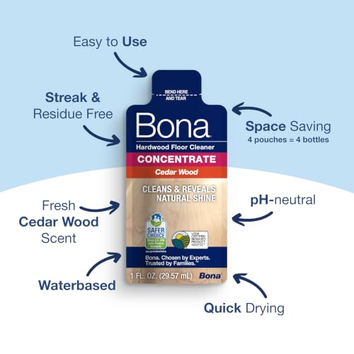 Bona Hardwood Floor Cleaner Concentrate, Cedar Scent, 4-Pack