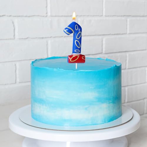Blue Gold Ring Print Birthday Number Candle for Cake Toppers